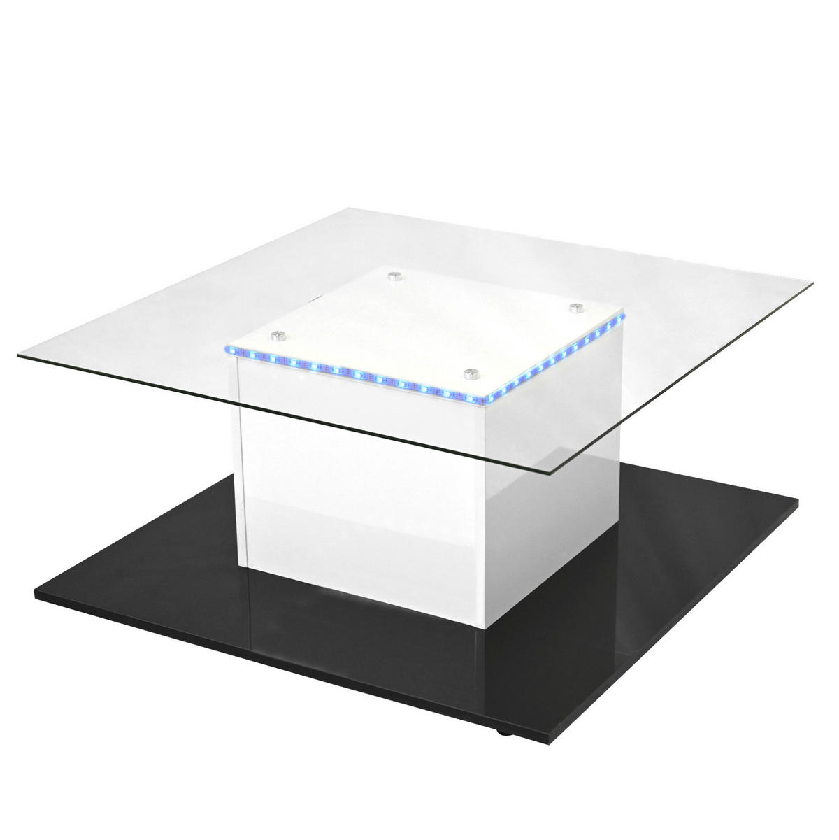 COUCHTISCH 80/80/40 cm in Weiß/Schwarz aus Spanplatte mit LED-Lichtband - Weiß, Holzwerkstoff (80/80/40cm) - OKMYHOME