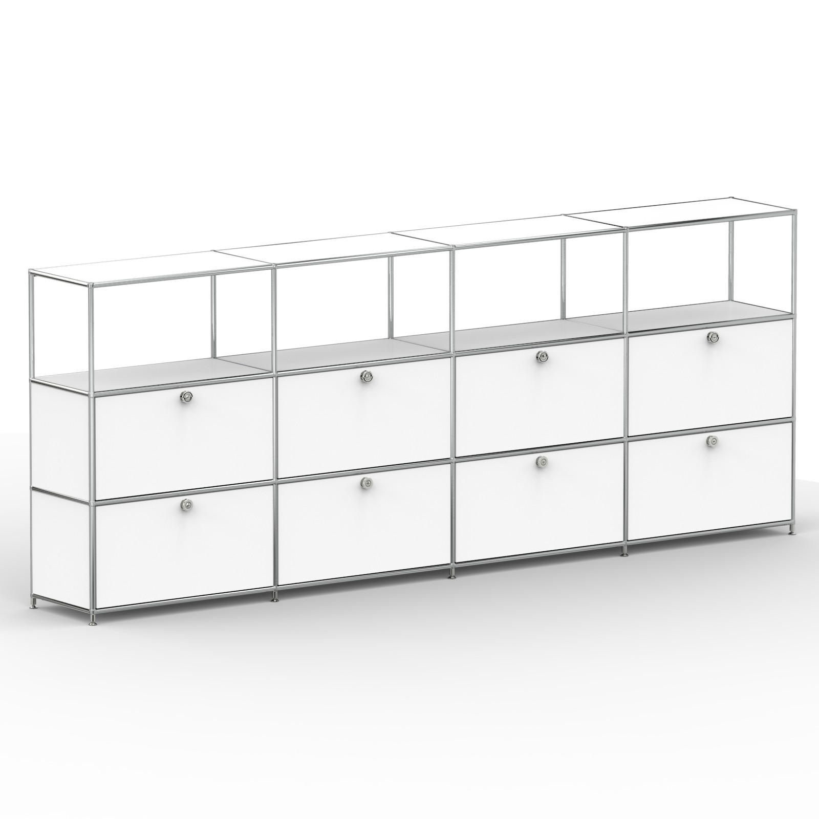 HOCHSCHRANK, 4 offene Fächer, 8 Klappen, Breite 302 cm, Signalweiß - Chromfarben/Silberfarben, Metall (40/118/302.2cm) - Versee