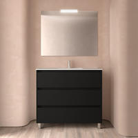 BADEZIMMERMÖBEL NOJA 1000 3 Schubladen BLACK SATIN + Waschtisch + Spiegel - Alufarben/Schwarz, Metall (45/81/100cm) - Salgar