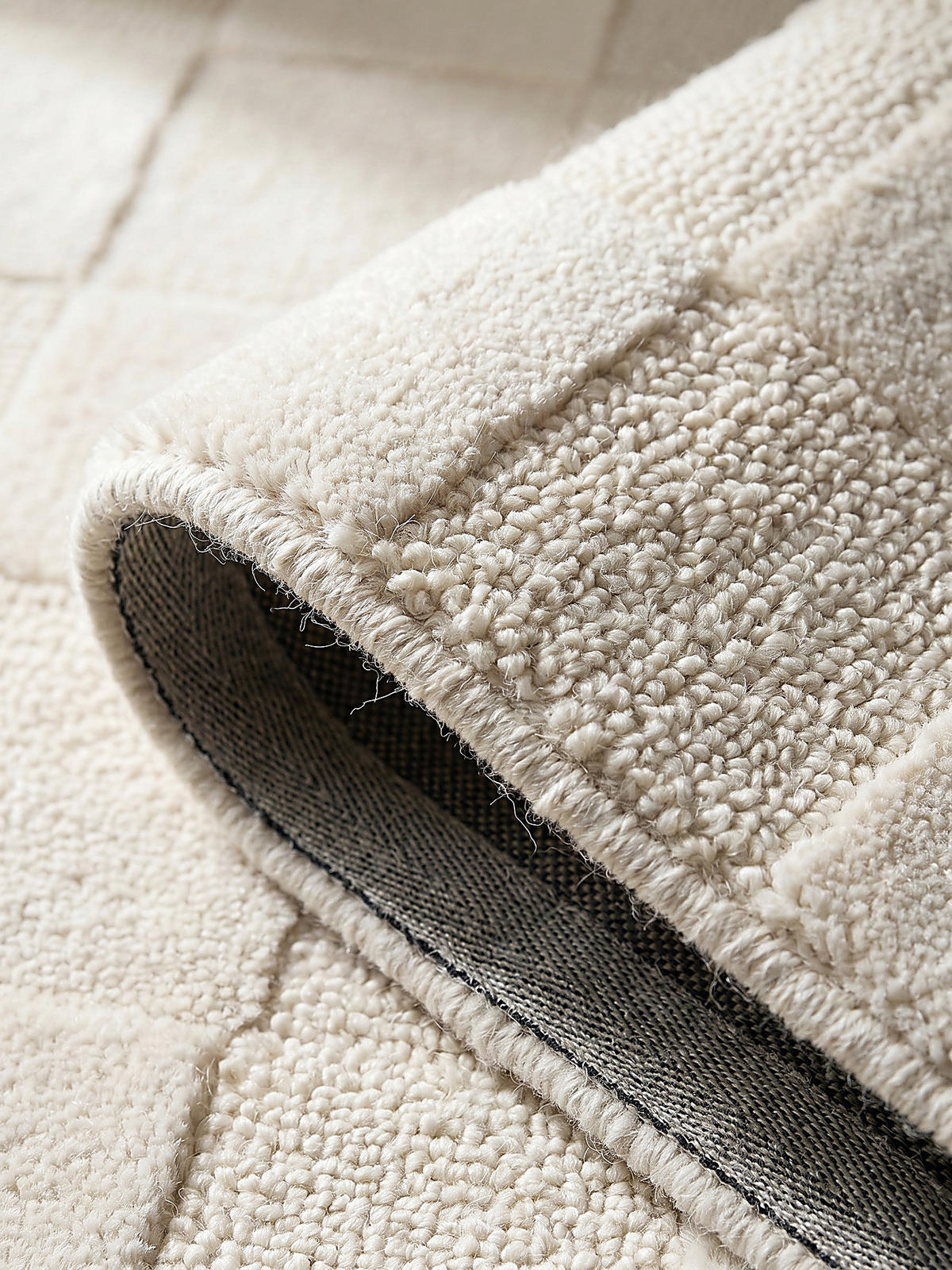 TEPPICH aus Wolle DEBEN in Elfenbein, mit Schachbrettmuster, 160 x 230 cm - Beige, Textil (160/230cm) - KADIMA DESIGN