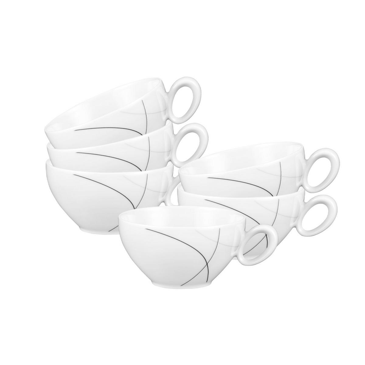 TEETASSEN Trio Highline weiß-grau 0,21 l 6er Set - Weiß/Grau, Keramik (0.21L) - Seltmann Weiden