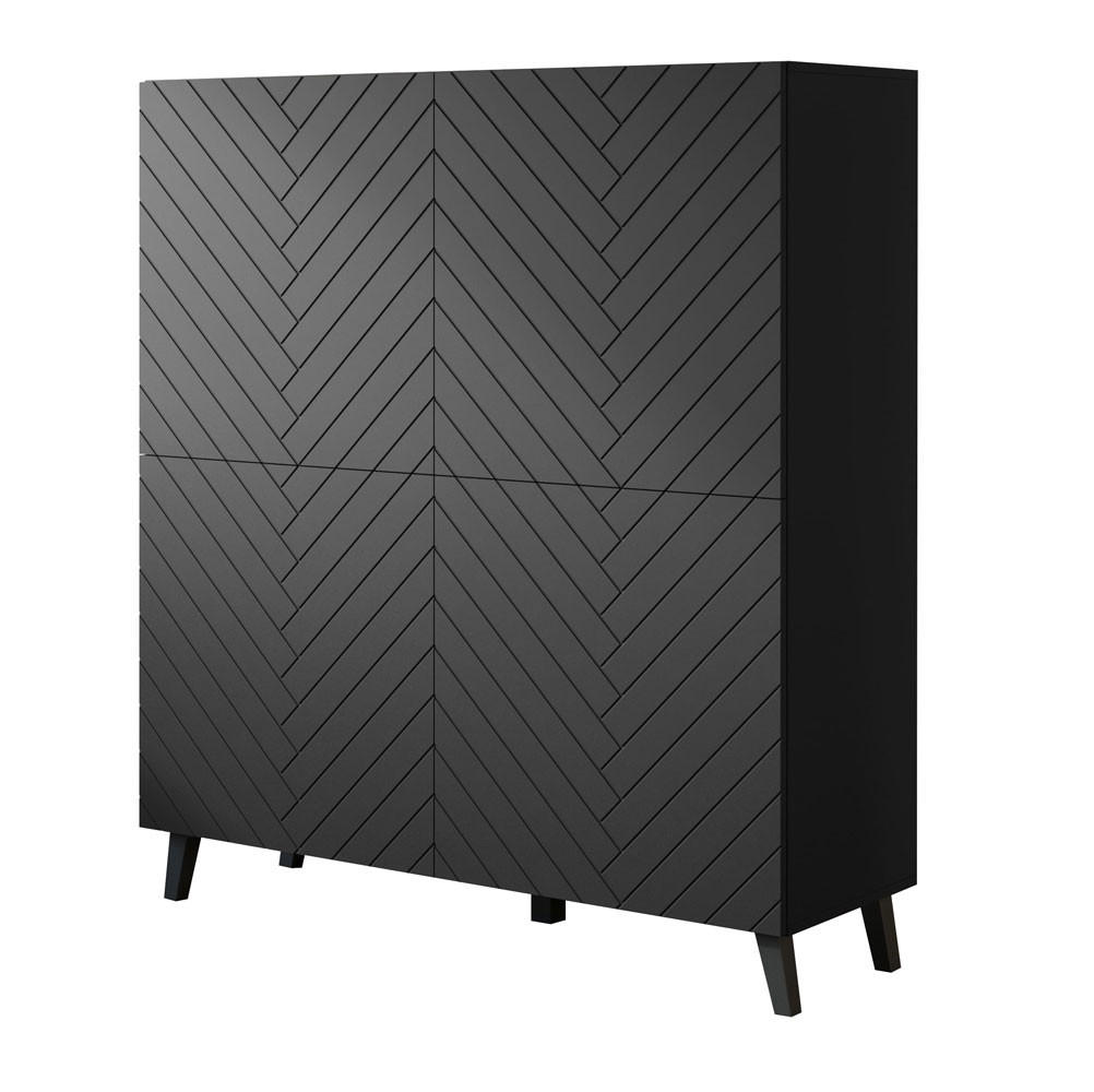 HIGHBOARD Phuket Schwarz Fischgrätenmuster / 120 / 39 / 128 cm - Schwarz/Graphitfarben, Holz/Holzwerkstoff (120/128/39cm) - Feldmann-Wohnen