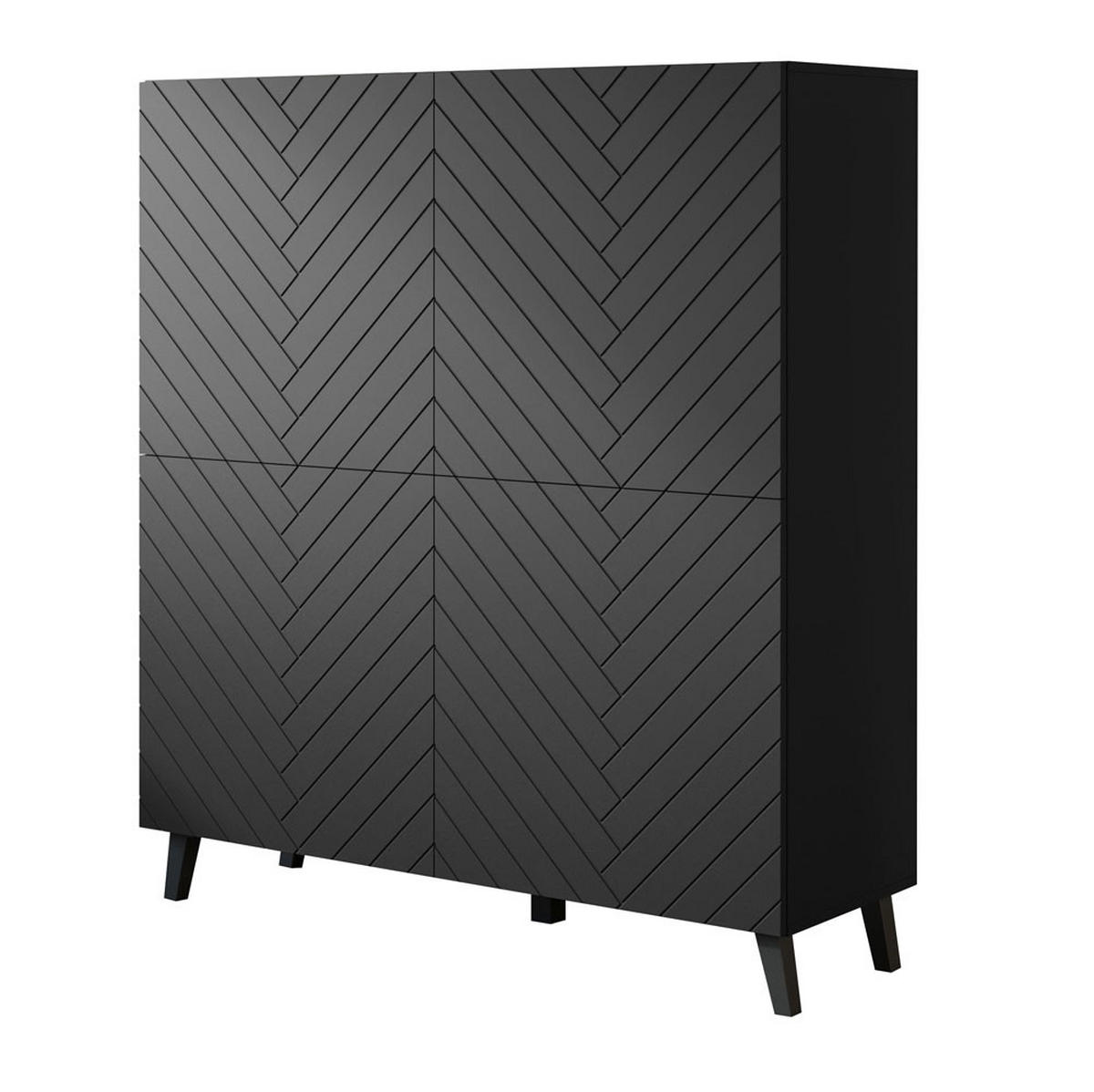 HIGHBOARD Phuket Schwarz Fischgrätenmuster / 120 / 39 / 128 cm - Schwarz/Graphitfarben, Holz/Holzwerkstoff (120/128/39cm) - Feldmann-Wohnen