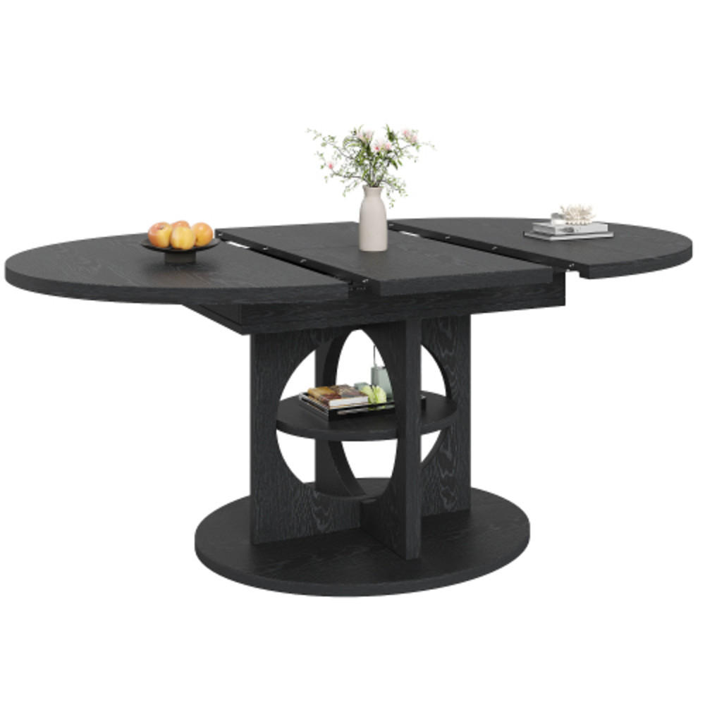 ESSTISCH Ausziehbarer 110-150×110×76 cm aus MDF und Metall mit mittlerem Ablageregal, schwarz - Schwarz, Holzwerkstoff (150/110/76cm) - Luhomfu