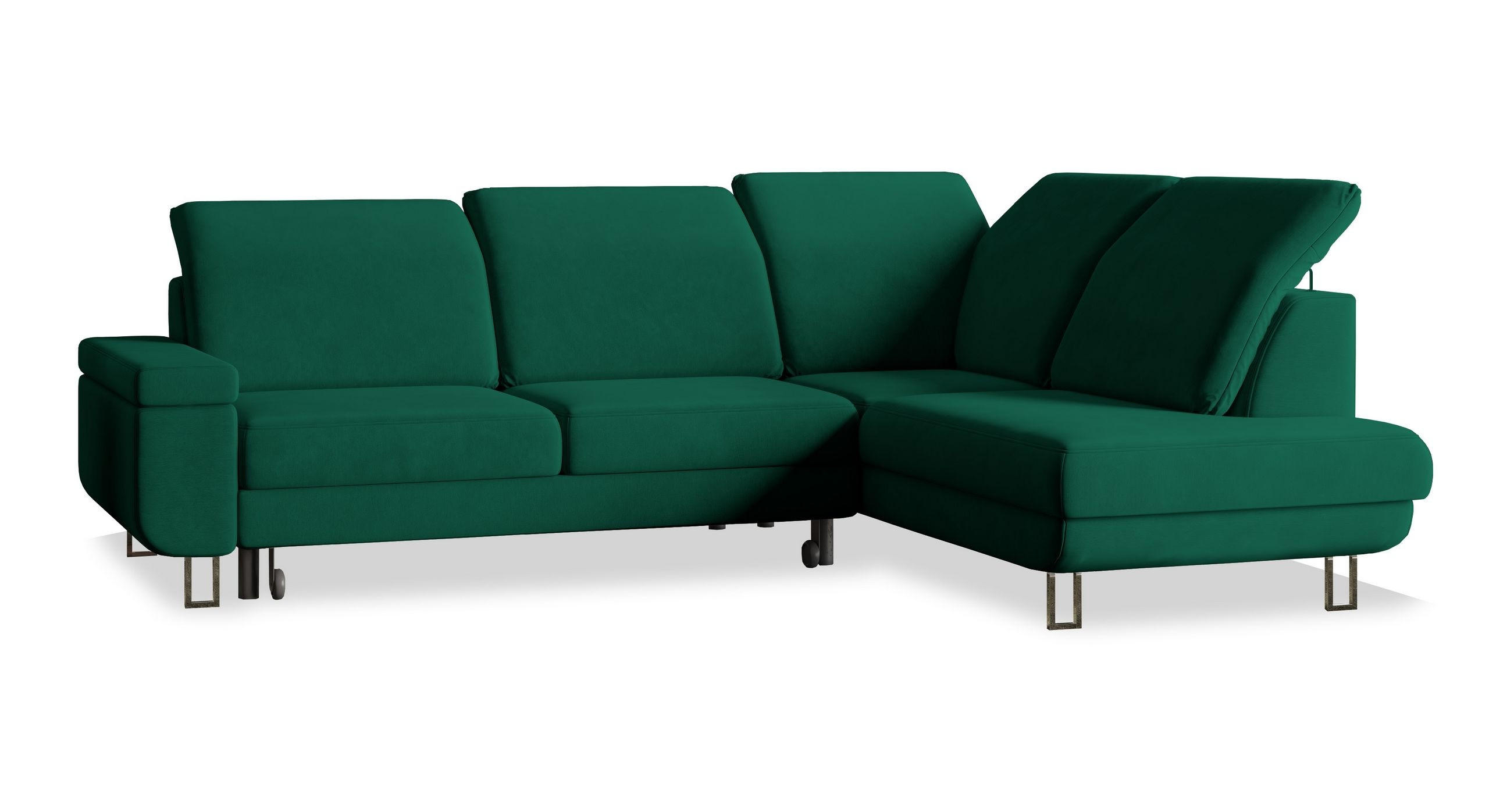 ROHOVÁ SEDAČKA LERMA tmavě zelená - stříbrná/tmavě zelená, kov/dřevo (253/190cm) - MASSENO