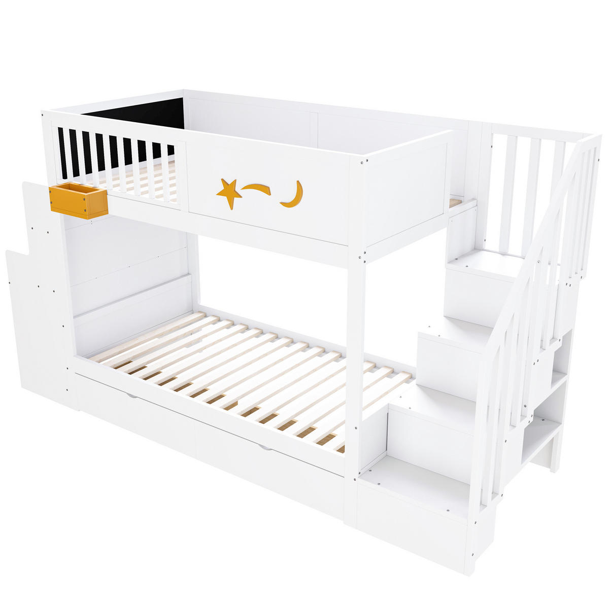 ETAGENBETT 90/200 cm aus Kiefernholz mit Schreibtisch und Treppe, Weiß - Weiß, Holz (90/200cm) - OKMYHOME