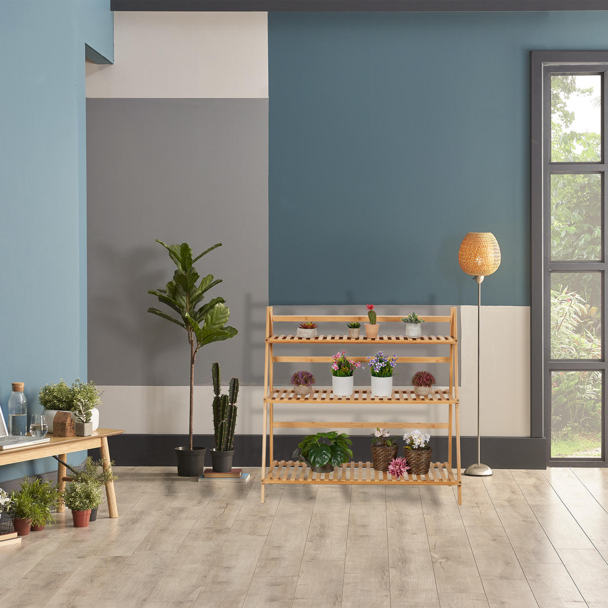 BLUMENREGAL - Hellbraun, Holz (99.5/96/37cm) - Relaxdays