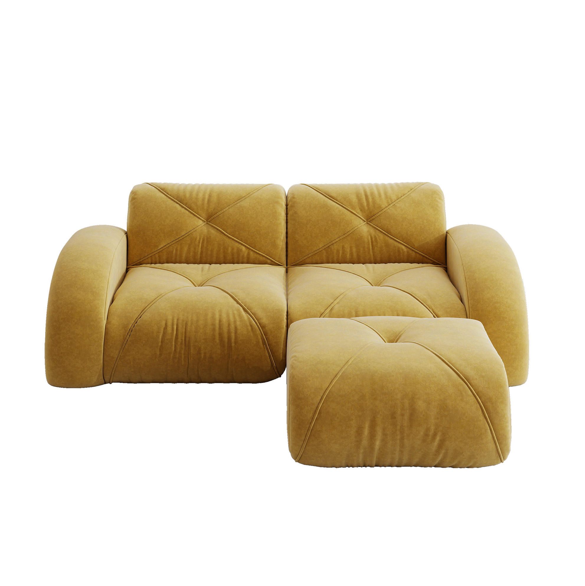 MODULARES 2-Sitzer-Sofa mit Hocker, rahmenloses Design und 32D-Schaumstoff, Gelb - Gelb, Textil (204/76/171cm) - Redom