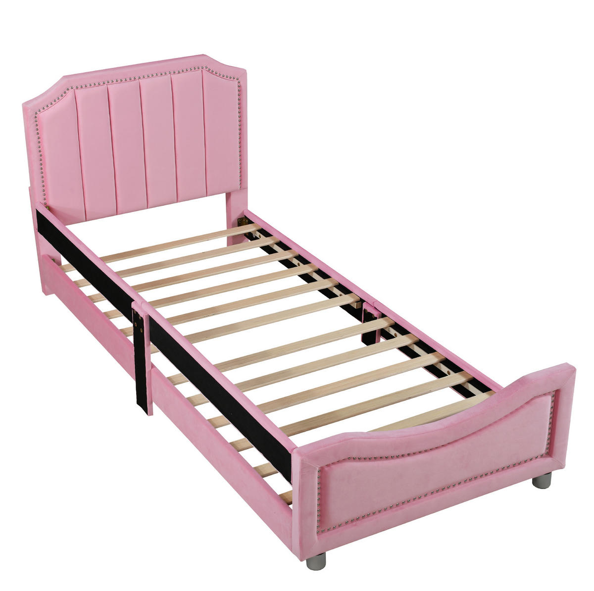 KINDER-POLSTERBETT 90x200 cm Rosa als Schlafsofa mit Flanellbezug - Rosa, Holz (90/200cm) - IVMEU