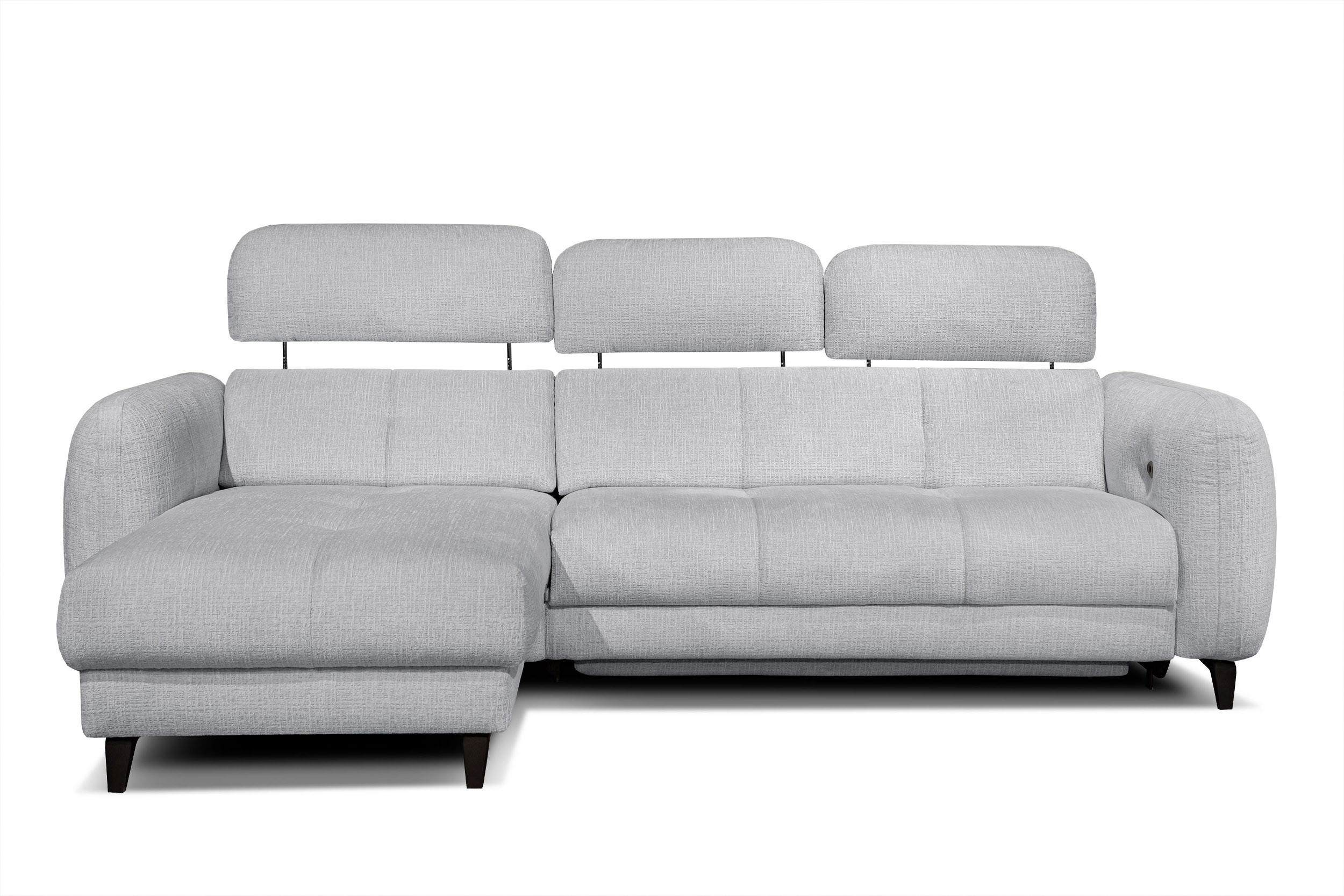 ECKSOFA SVEN 3-Sitzer, 1 Relax XL, verstellbare Kopfstützen, hellgrau - Hellgrau/Schwarz, Holzwerkstoff/Textil (256/163cm) - Courtois Laville
