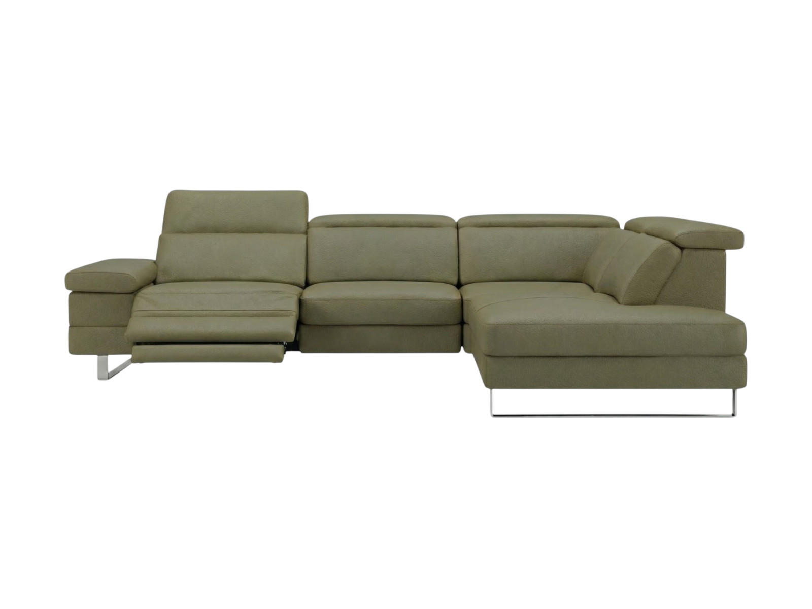 ECKSOFA Virage Echtleder mit 1 x Relaxfunktion Olivgrün - Olivgrün, Leder/Metall (232/263cm)