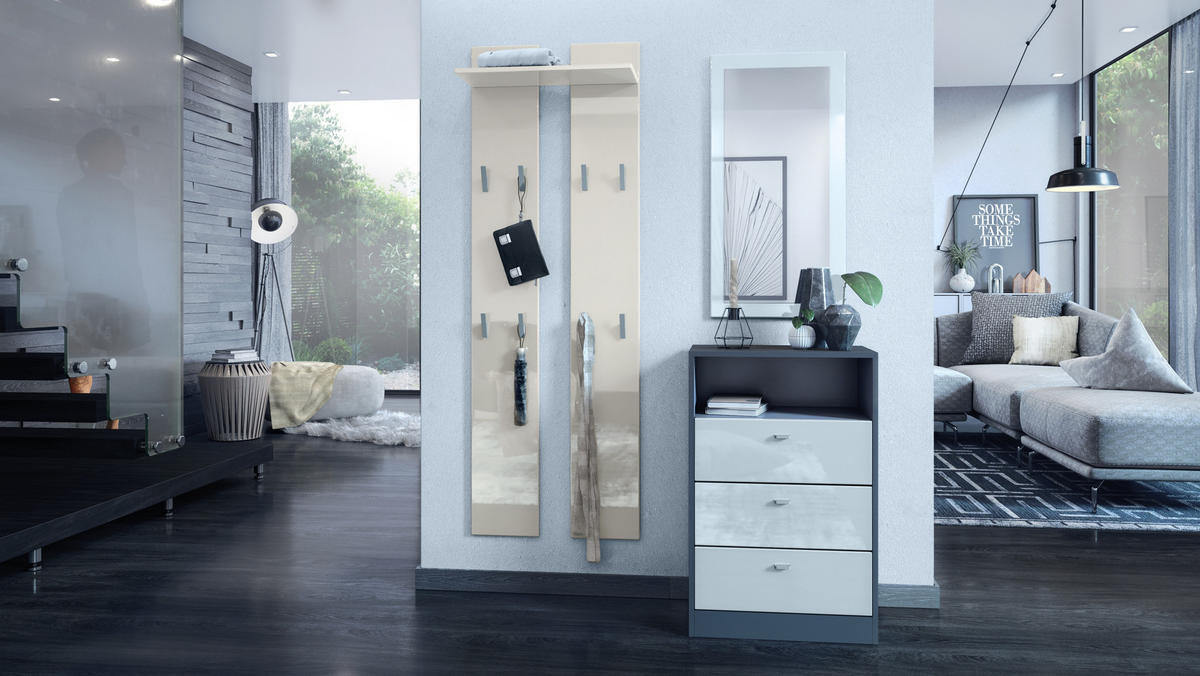GARDEROBENPANEEL Wandpaneel Creme Hochglanz - Creme, Holzwerkstoff (57/170/20cm) - Vladon