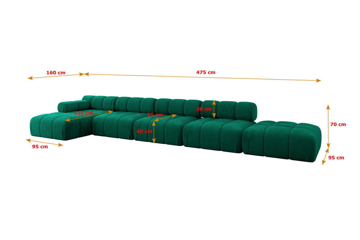 ECKSOFA modulares Sofa Lizur-L3 - 475x160x70 cm Dunkelgrün Velours - Dunkelgrün, Holzwerkstoff/Textil (475/160cm) - ALTDECOR