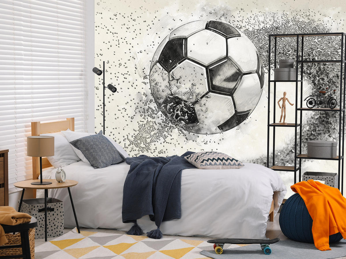 FOTOTAPETE für Kinderzimmer Abstrakter Sand Fußball Sport 150x105 - Beige/Creme, Papier (150/105cm) - Muralo
