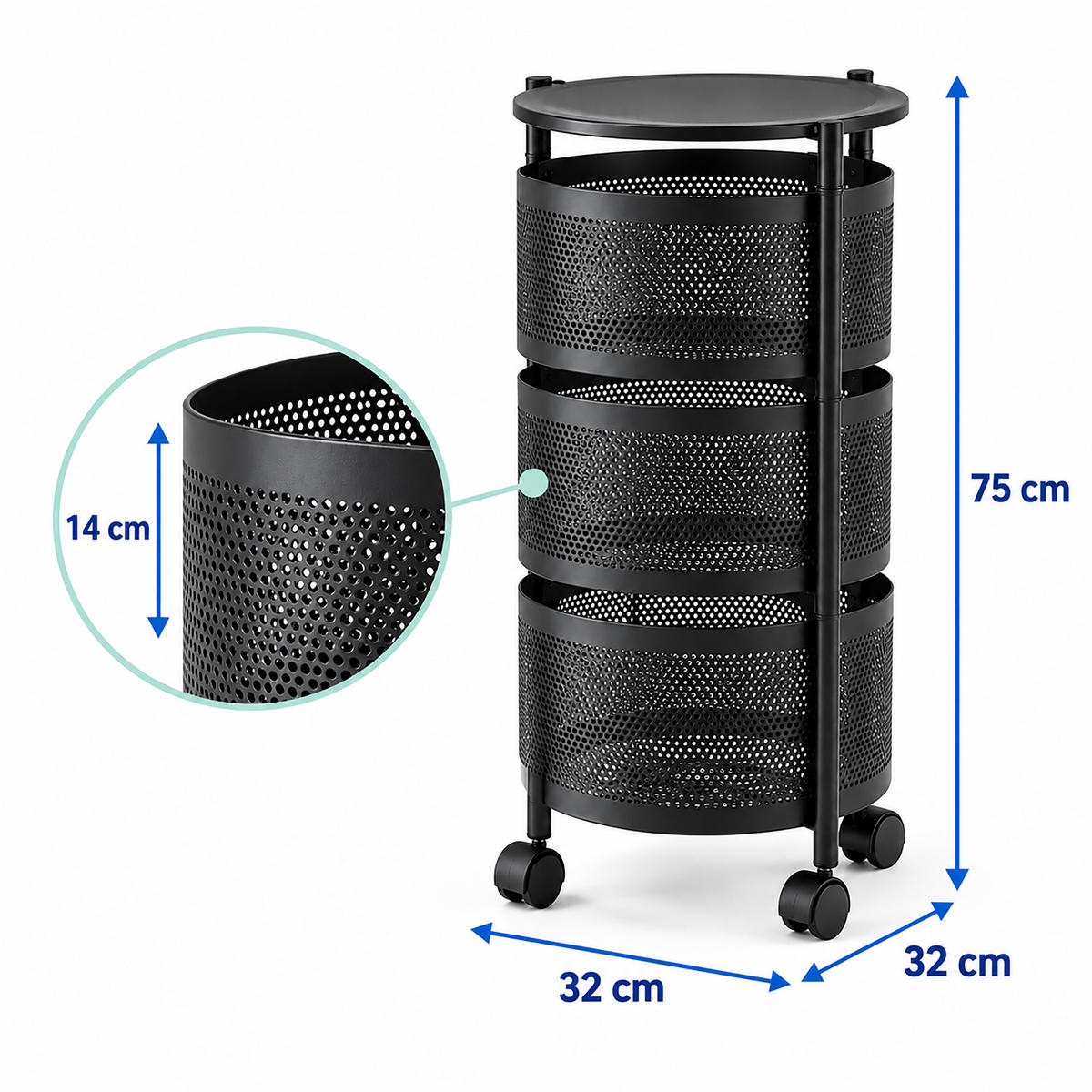 VOZÍK Černý 4 police výsuvné koše - černá, kov/plast (32/75/32cm) - Relaxdays