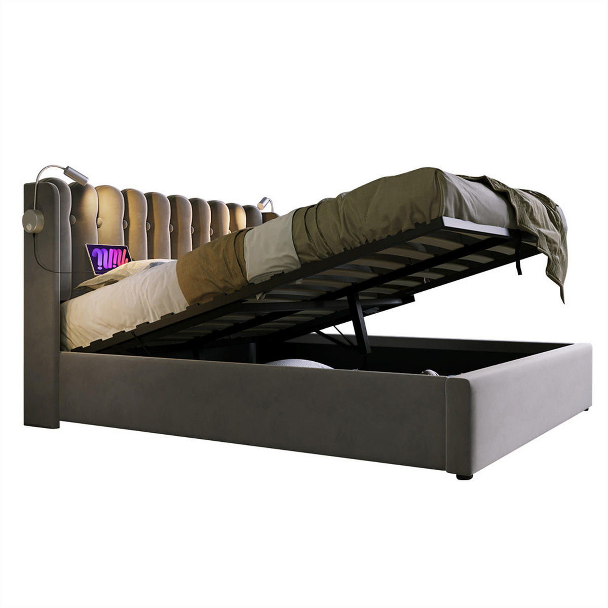 POLSTERBETT 160/200 cm in Grau Samt - Grau, Holz/Textil (140/200cm) - KOMHTOM