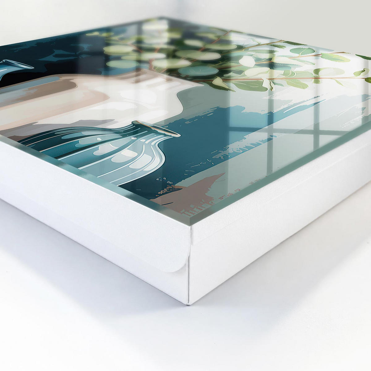 SCHLÜSSELBOX Weiß 30x30 cm – Türöffnung nach rechts - Vasen und Blätter - Grün, Metall (30/30/5cm) - TULUP