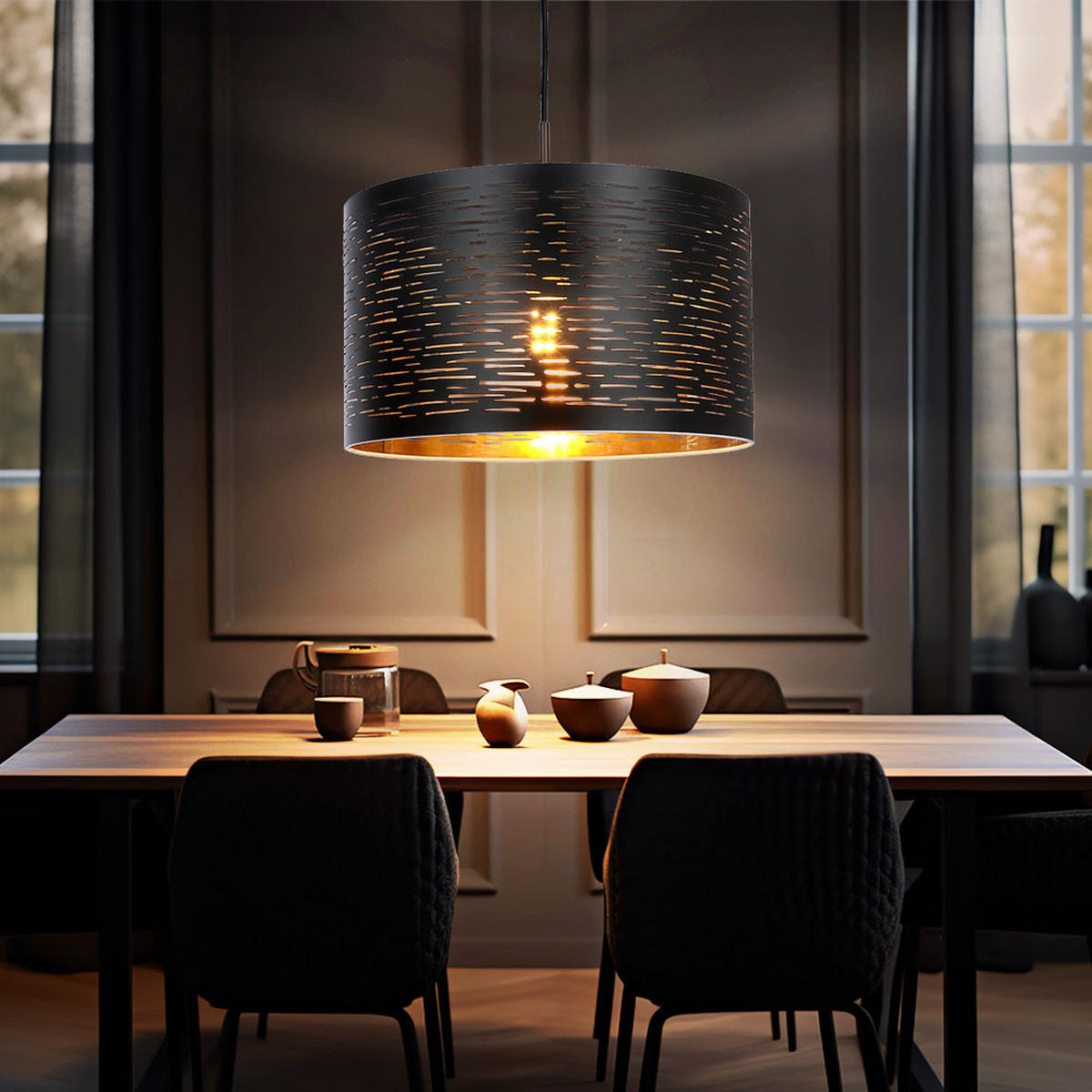 HÄNGELEUCHTE TUNNO Schwarz Kunststoff - Schwarz, Metall (38/38/120cm) - Globo Lighting