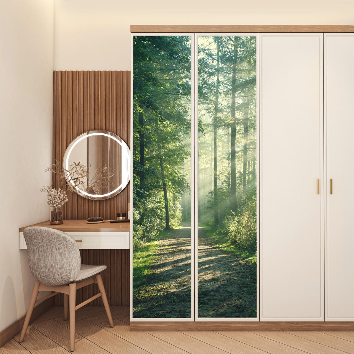 TÜRAUFKLEBER Wald - Weg - Sonne - Bäume - Grün - Natur Deko Wohnzimmer 95x235 cm - Türtapete - Waldgrün, Kunststoff (95/0.1cm) - MuchoWow