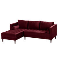 ECKSOFA - Samt - Dunkelbraun/Weinrot, Birkenholz/Textil (201/155cm) - home24
