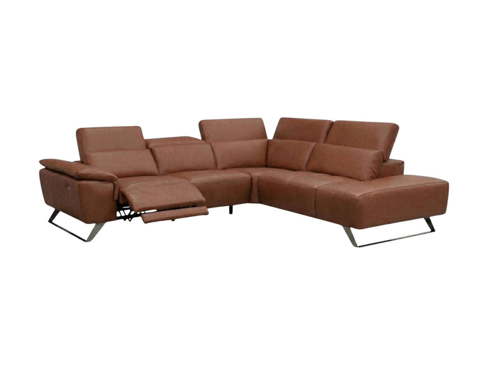 ECKSOFA Predator Echtleder mit 1 x Relaxfunktion Cognacbraun - Cognac, Leder/Metall (270/230cm)