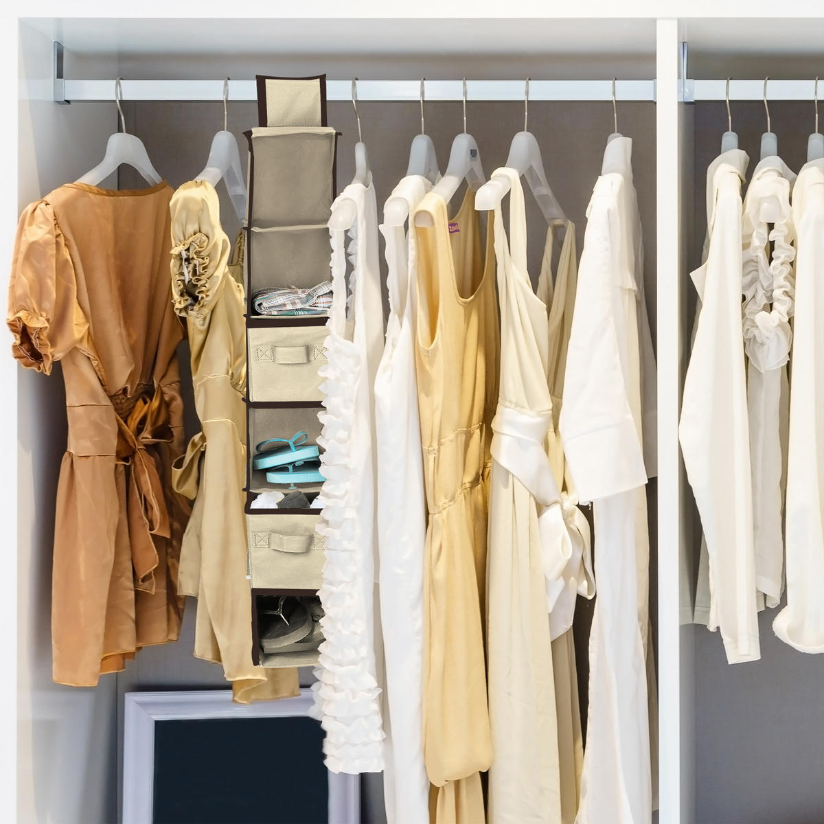 ZÁVESNÝ regál - tmavohnedá, textil/vlnitá lepenka (14.5/82/30cm) - Relaxdays