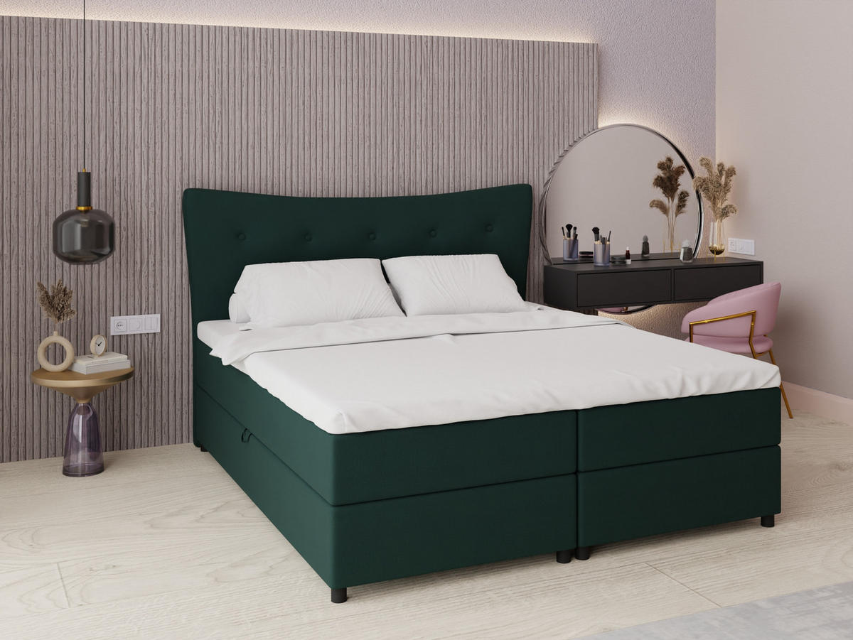BOXBETT Nevada 180 x 200 cm Doppelbett mit hochwertiger Bonell-Matratze und Topper - grün - Grün, Holz (180/200cm) - Panda Möbel