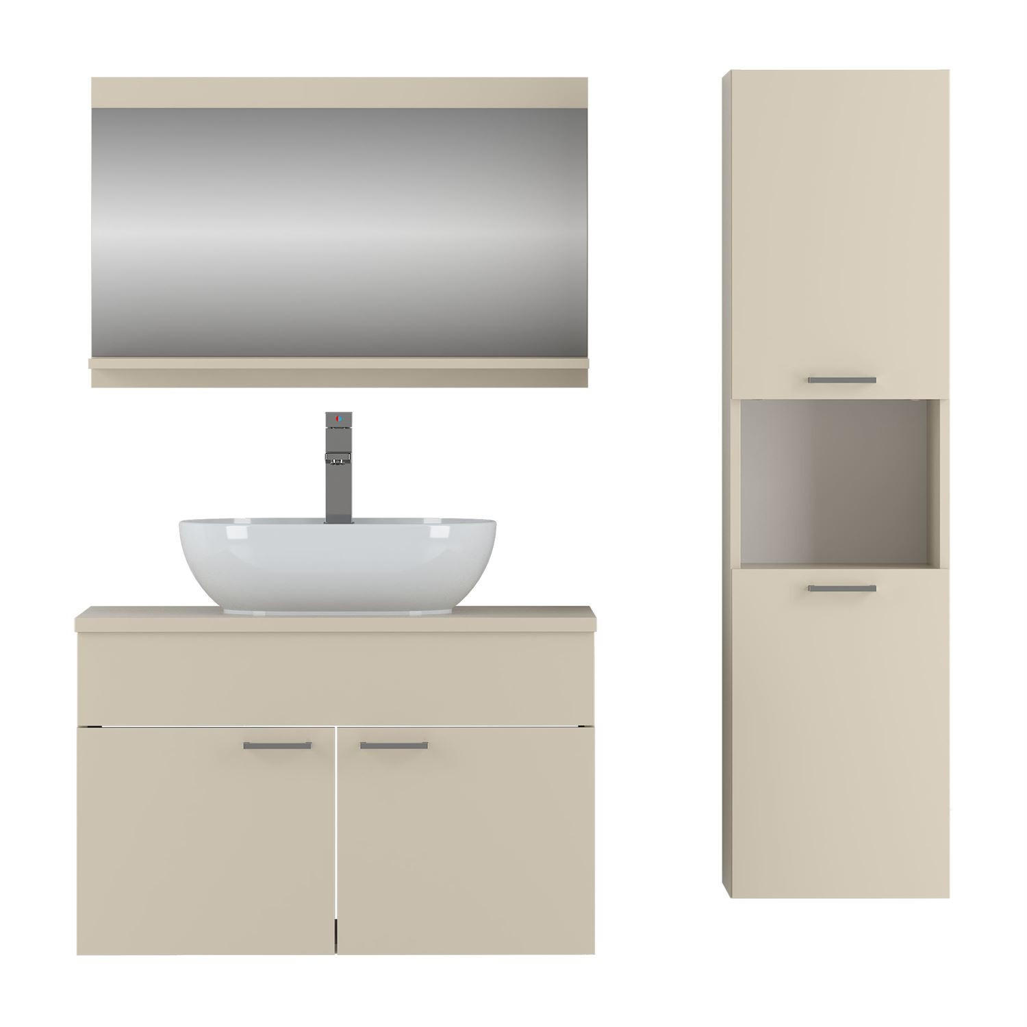 BADEZIMMERSCHRANK LUMIRE Kaschmir Matt mit Spiegel - Beige, Holzwerkstoff (80/52/46cm) - Lookway