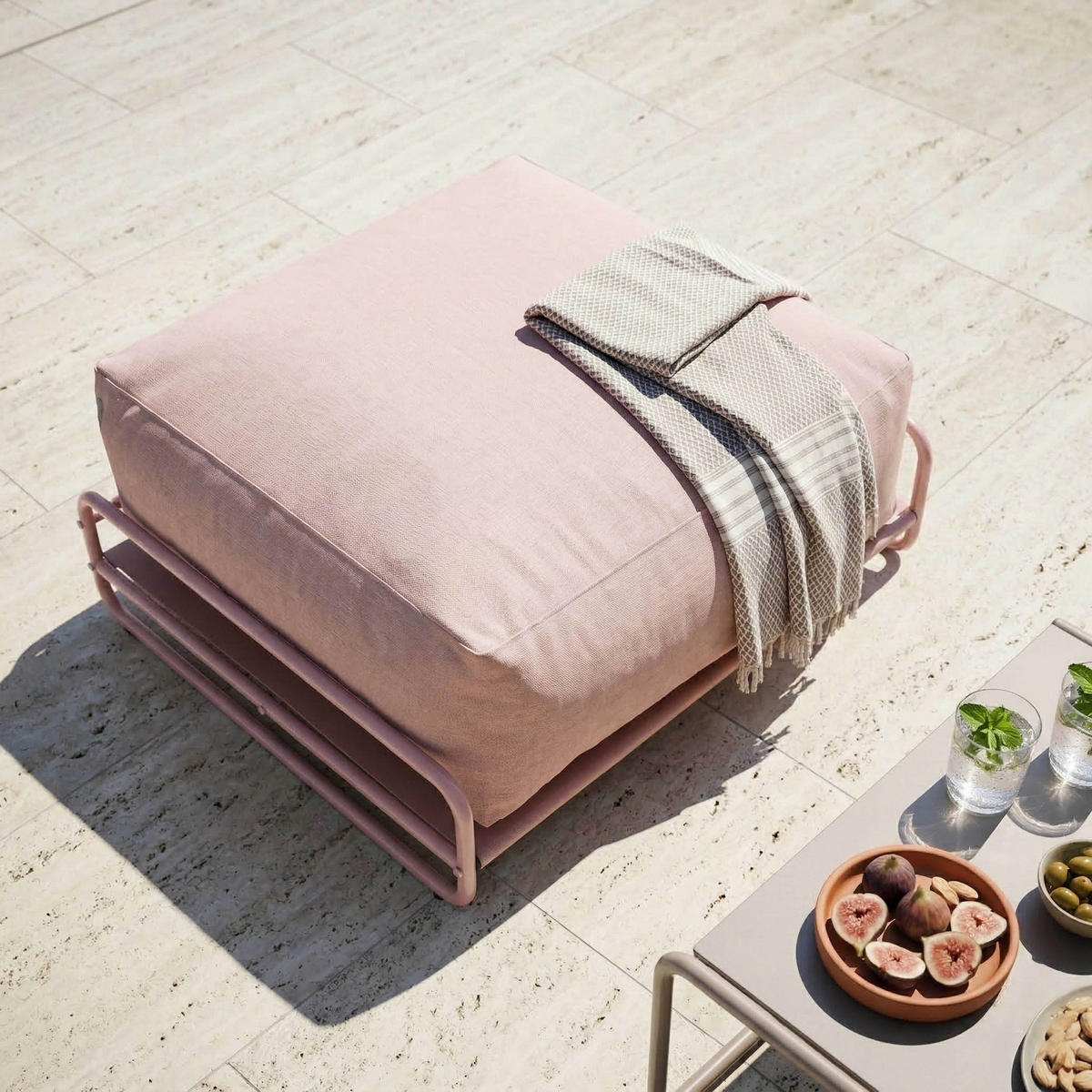 GARTENHOCKER mit Gestell, puderrosa - Pink, Textil (97/42/97cm) - Oviala