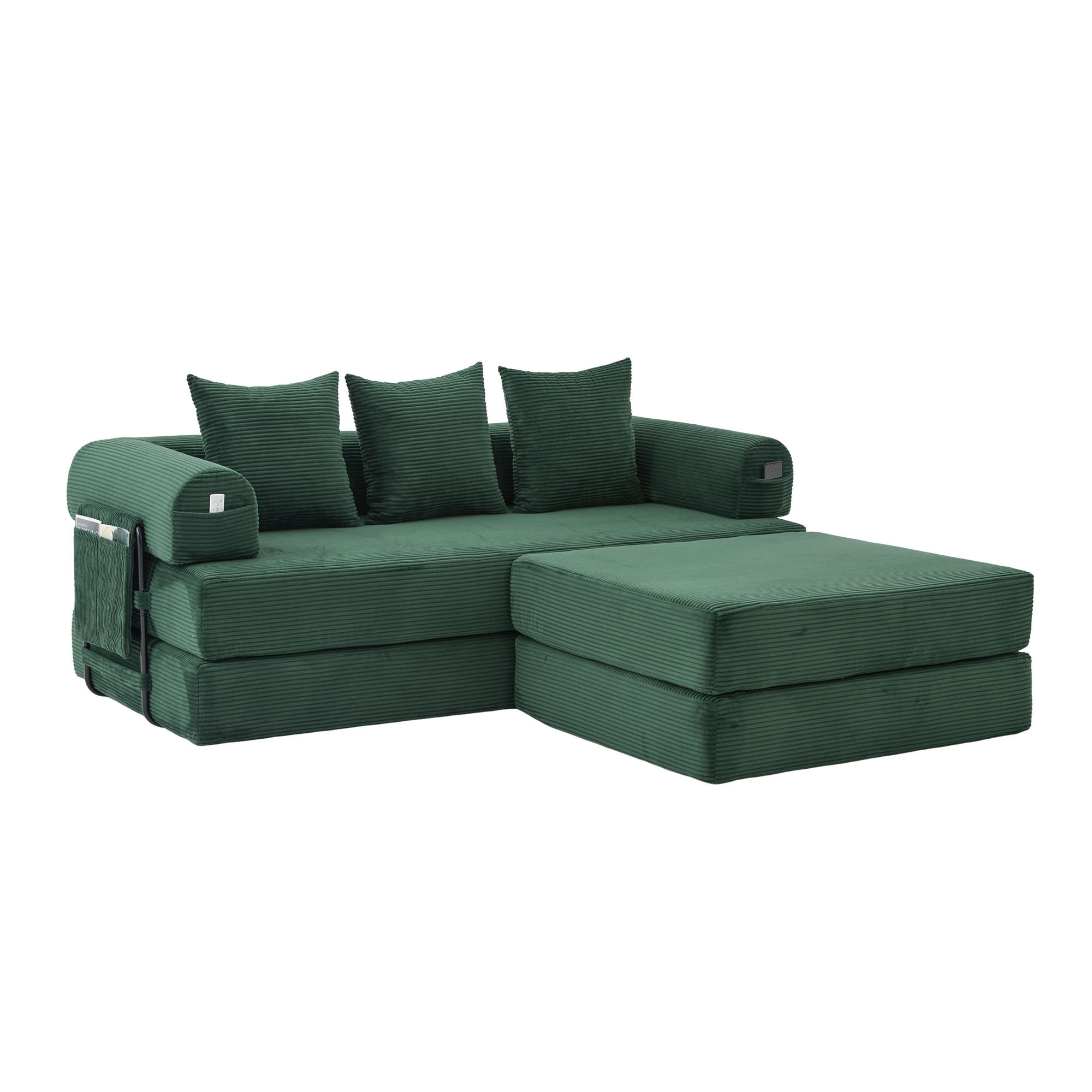 SOFA modular mit Hocker 200 x 190 cm Corduroy Emerald - Grün, Kunststoff (190/200cm) - Meubliv