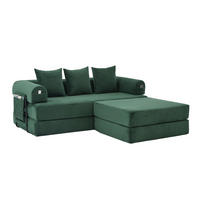ECKSOFA Cord Smaragdgrün mit Hocker und Kissen - Smaragdgrün, Textil/Metall (218/285cm) - WISHDOR