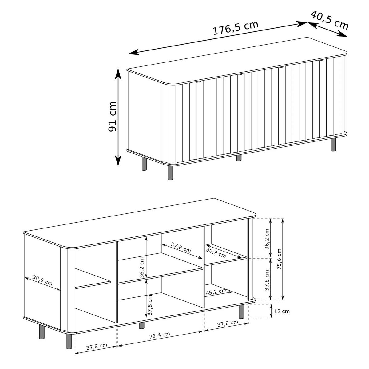 KOMMODE VITA 177 cm, Lehmgrau - Schwarz/Grau, Holzwerkstoff/Metall (176.5/91/40.5cm) - Idohome