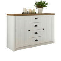 SIDEBOARD weiß Pinie, Eiche hell Landhaus, Kommode 130 x 88 cm - Eichefarben/Schwarz, Holzwerkstoff/Metall (130/86/43cm) - Furn.Design