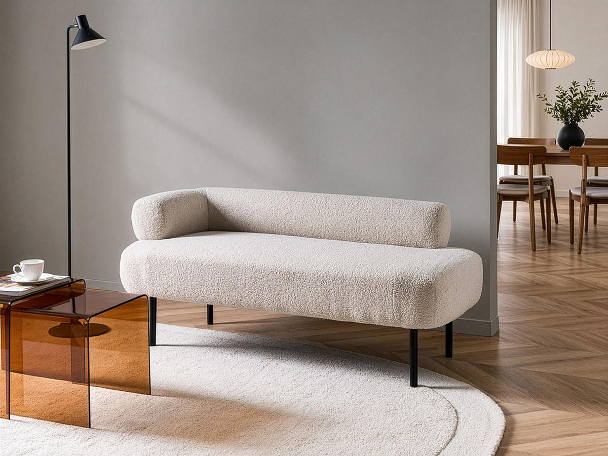 ČALOUNĚNÉ LEHÁTKO CHAISE LONGUE LEVOSTRANNÉ Bouclé Krémově bílé Mirmande - bílá/černá, textil (153/65/70cm) - Beliani