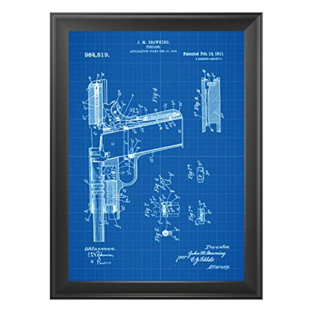 POSTER Set mit 4 Blau Waffen Patent A4 Schwarzer Rahmen - Schwarz, Papier (29.7/3cm) - Nacnic