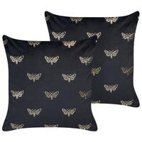 DEKOKISSEN 2er-Set Schwarz 45/45 cm Yuzuri - Schwarz, Textil (45/45cm) - Beliani