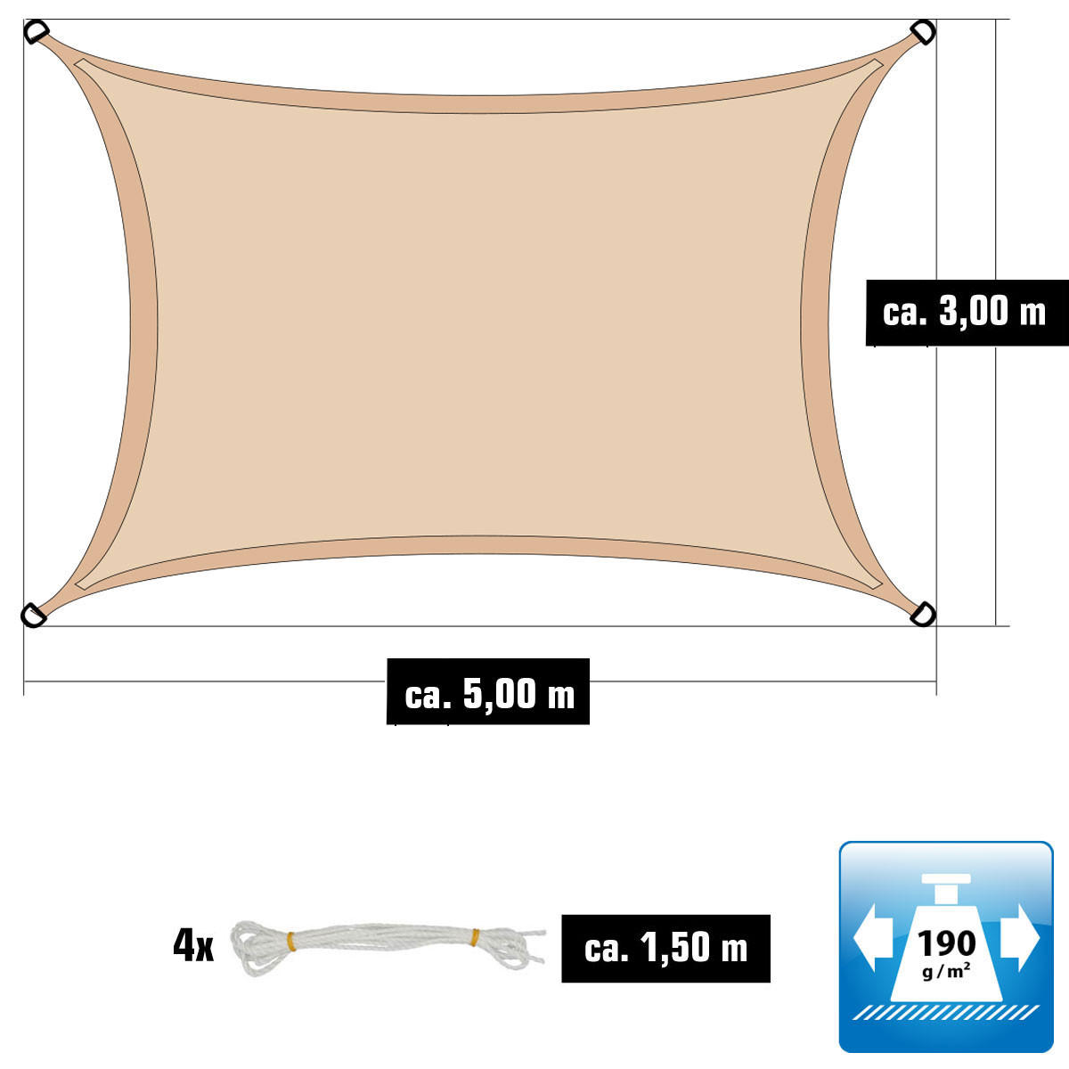 SONNENSEGEL 300/500 cm beige, rechteckig - Beige, Kunststoff (300/500cm) - Amanka