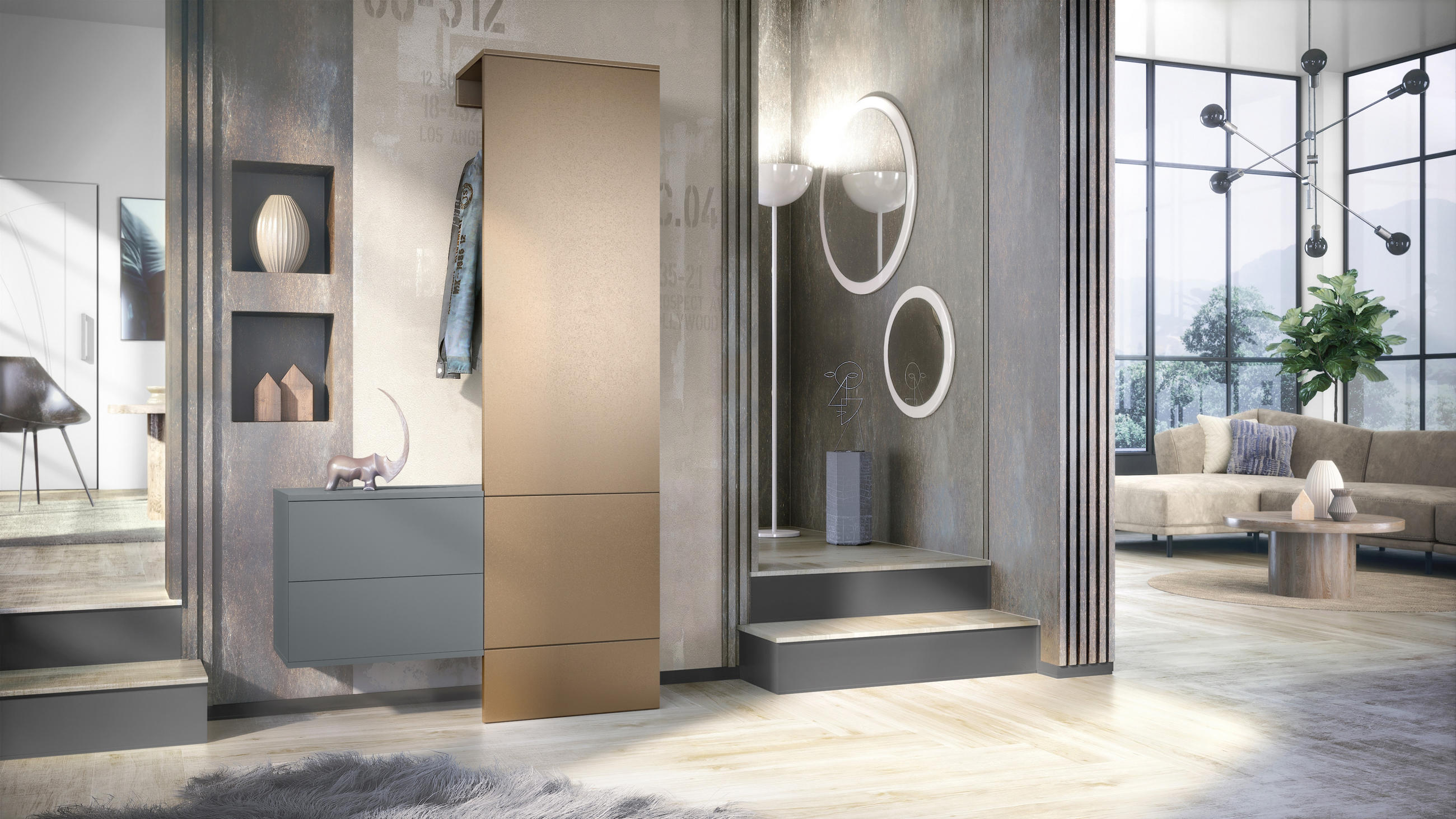 GARDEROBE Carlton Paneel in Bronze Optik - Bronzefarben, Holzwerkstoff (105/193/35cm) - Vladon