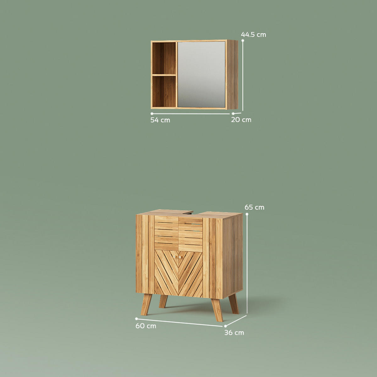 KOMPLET KOPALNIŠKEGA POHIŠTVA Olona, Bambus, 2-delni - naravne barve, leseni material (60/65/36cm) - Livinity®