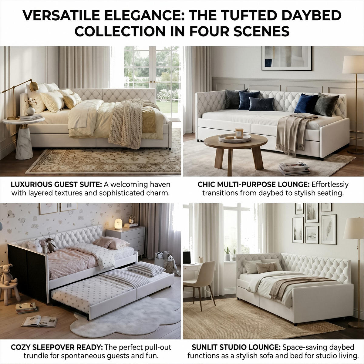 POLSTERBETT Tagesbett 90/200 cm mit Ausziehbarer Tandemliege Samtoptik Beige - Beige, Textil (90/200cm) - Creahappy