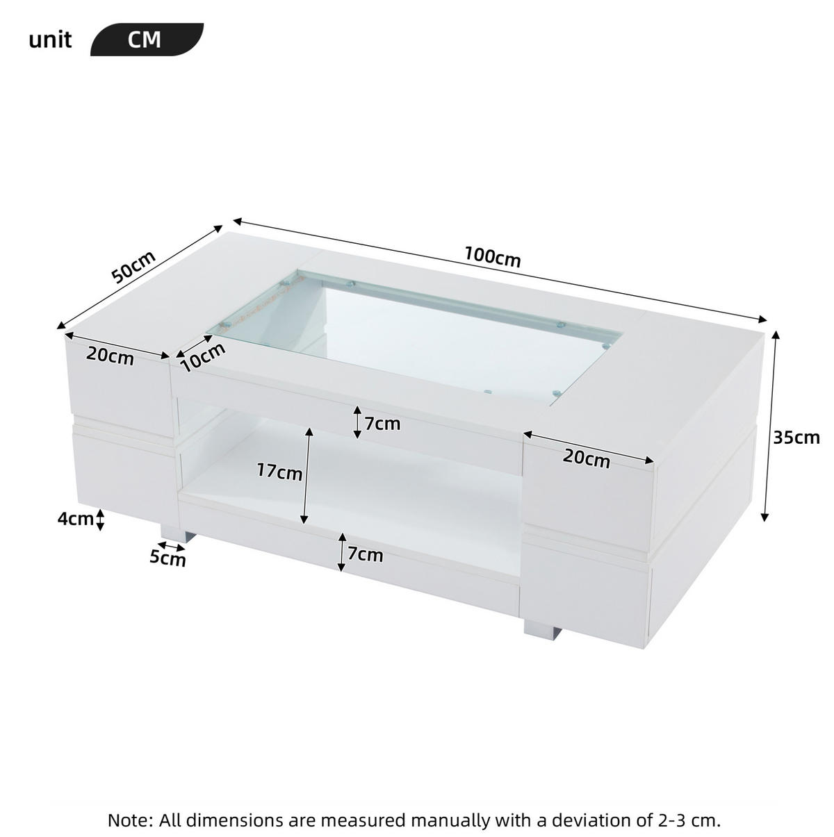 COUCHTISCH mit LED 100 x 50 x 35 cm Weiß mit Stauraum - Weiß, Holzwerkstoff (100/50/35cm) - Meubliv