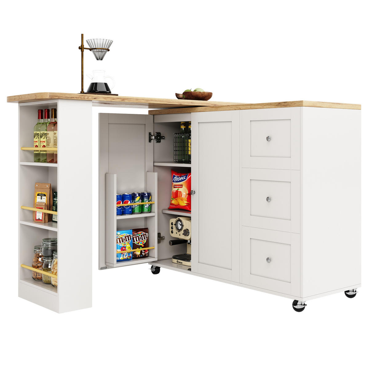BARTISCHSCHRANK 360° drehbar auf Rollen Weiß MDF 2-tlg. - Weiß, Holz (39/106/203cm) - Beauniv
