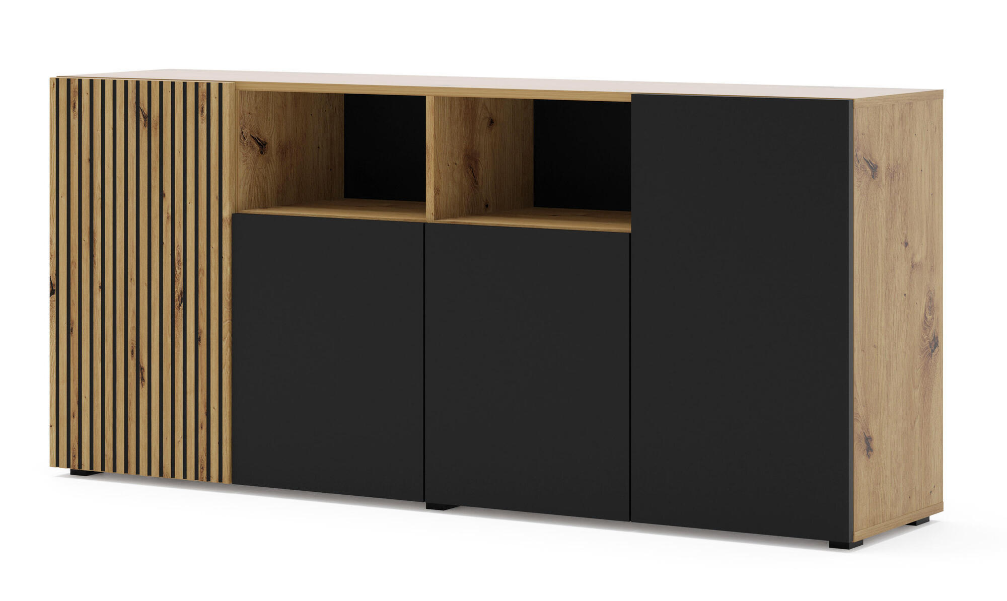SIDEBOARD AURIS Beige, Schwarz 180x42x82 cm - Beige/Schwarz, Holzwerkstoff (180/82/42cm) - FURNLUX