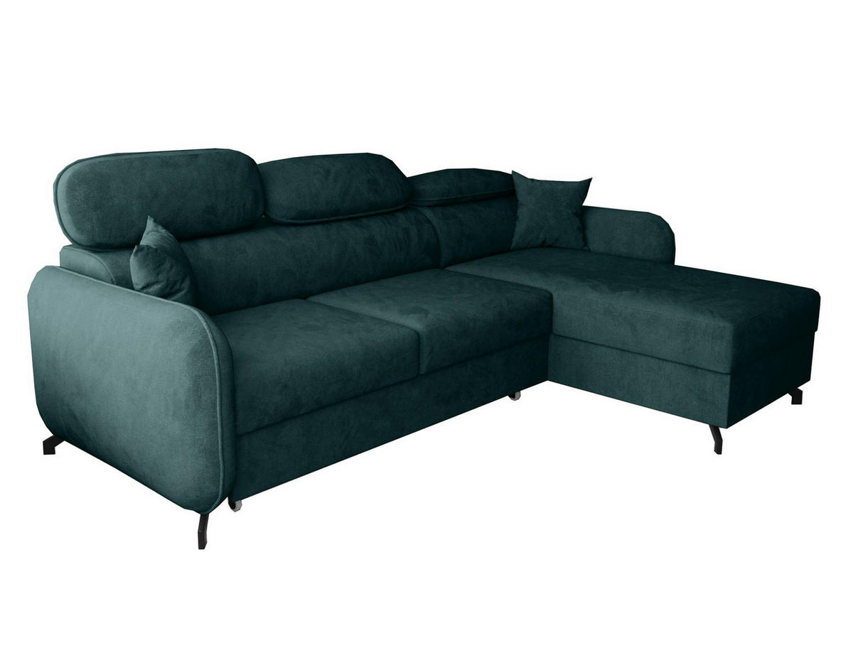 ECKSOFA L Form Ribella 5 Türkis 265/180/100 cm Rechts mit Schlaffunktion - Türkis/Schwarz, Textil/Metall (265/180cm) - AX Living