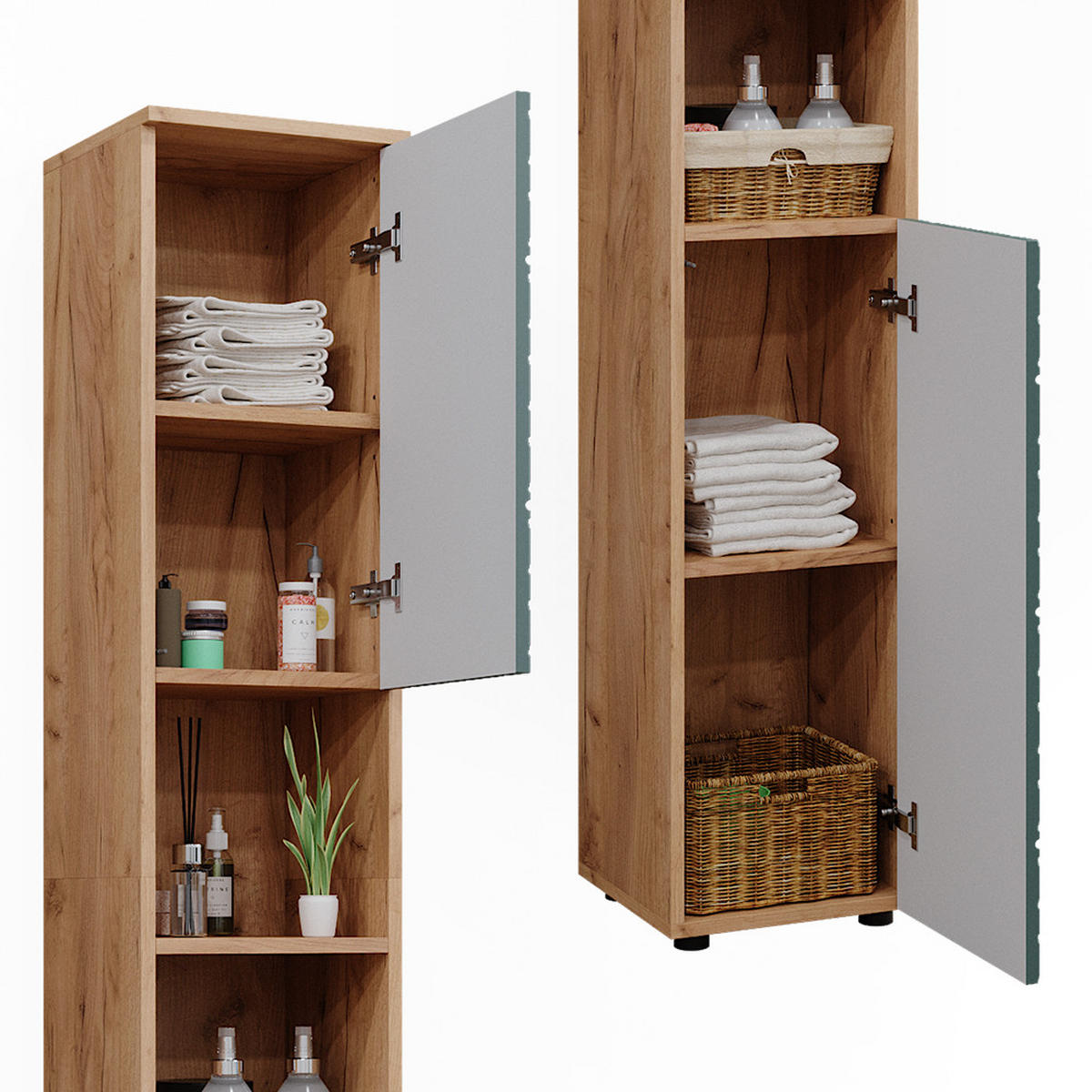BADSCHRANK Irma Goldkraft Eiche 30 x 192 cm - Grün, Holzwerkstoff (30/192/30cm) - Vicco