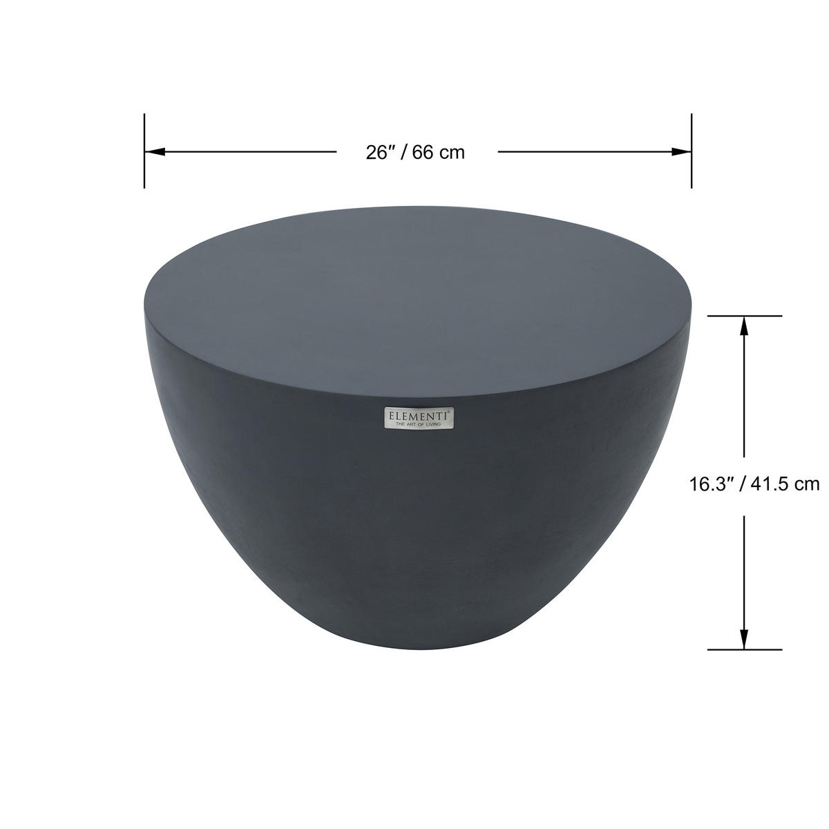 COUCHTISCH CHRONOS Rund Klein aus Beton 66 x 66 x 41.5 cm - Schwarz, Naturmaterialien (66/66/41.5cm) - Elementi