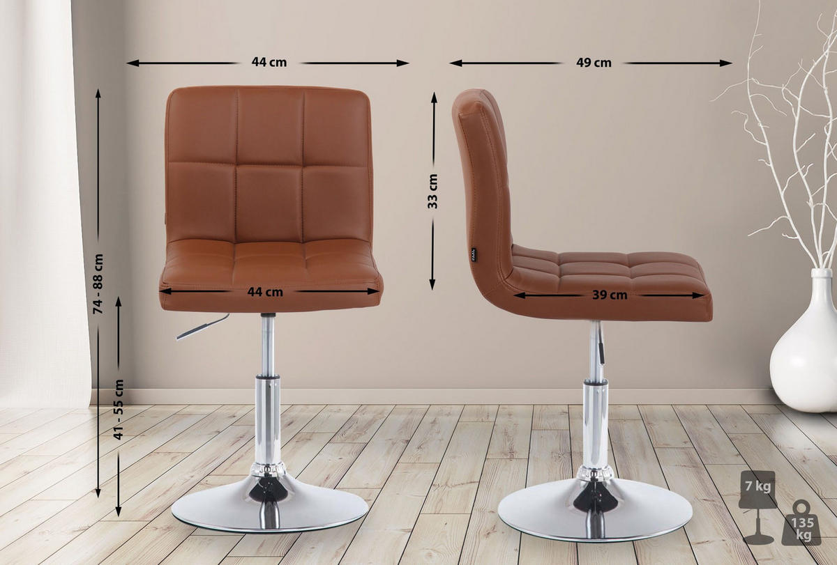 DREHSTUHL Lederlook hellbraun - Chromfarben/Hellbraun, Textil/Metall (44/74/49cm) - CLP