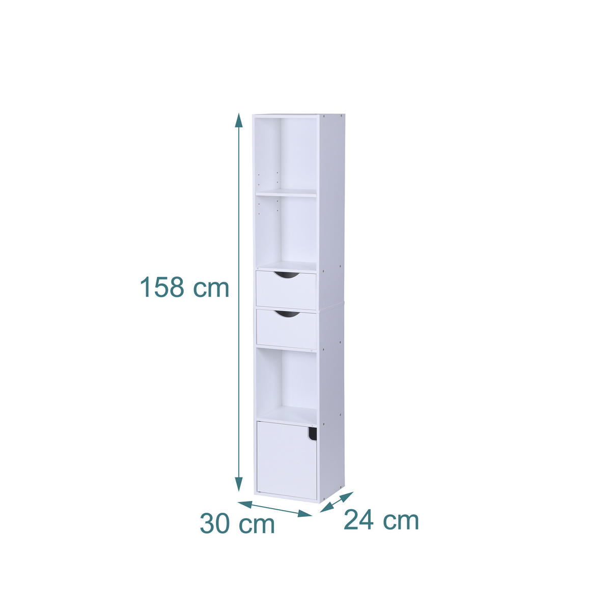 BÜCHERREGAL - Weiß, Holzwerkstoff (30/158/24cm) - Relaxdays