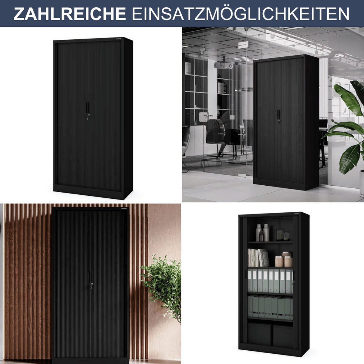 AKTENSCHRANK abschließbar DAMIAN mit Rolladentüren 185x90x45cm Schwarz - Schwarz, Metall (90/185/45cm) - Jan Nowak
