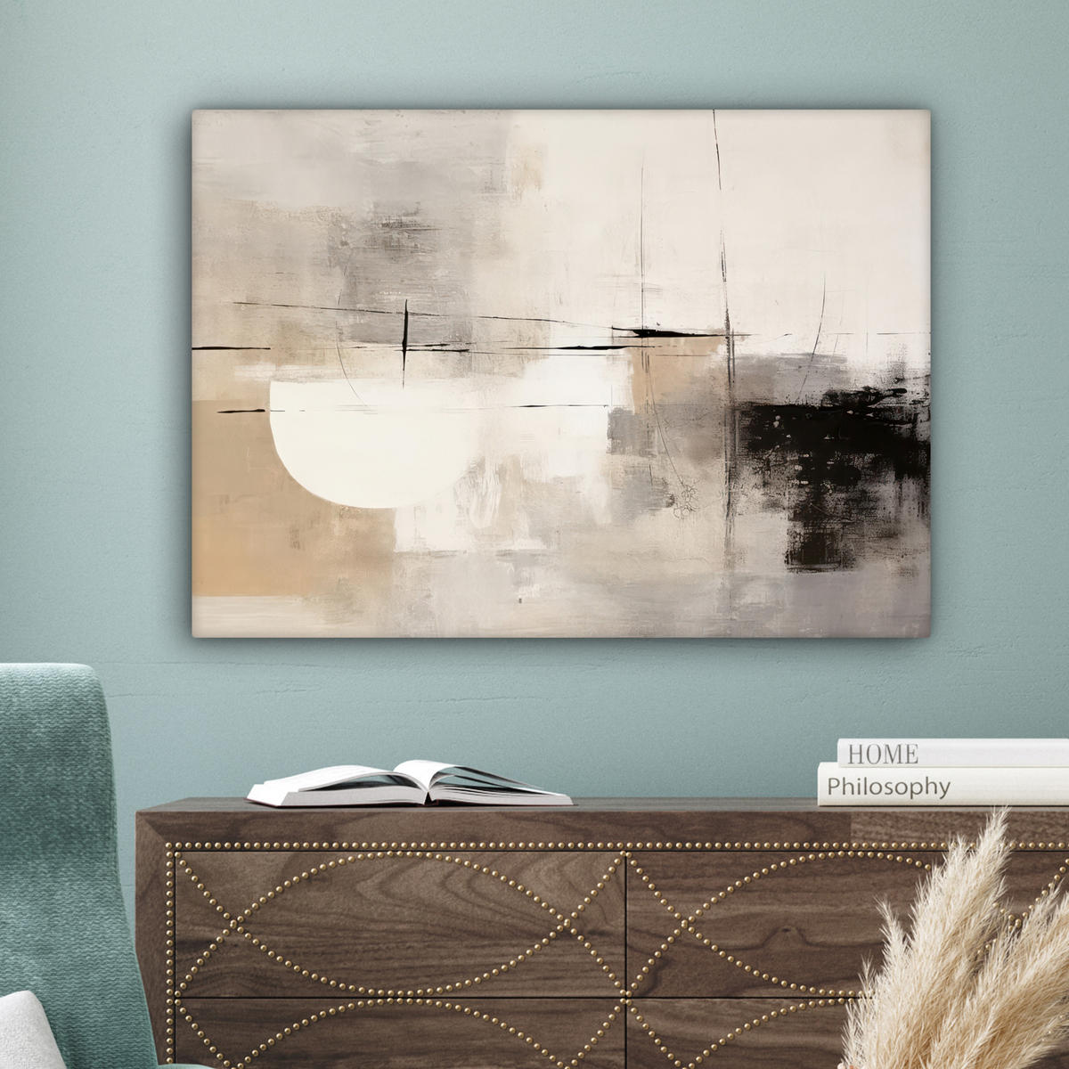 LEINWANDBILD Abstrakt - Kunst - Grau Wandbilder 80x60 cm - Hellgrau, Textil (80/60cm) - MuchoWow